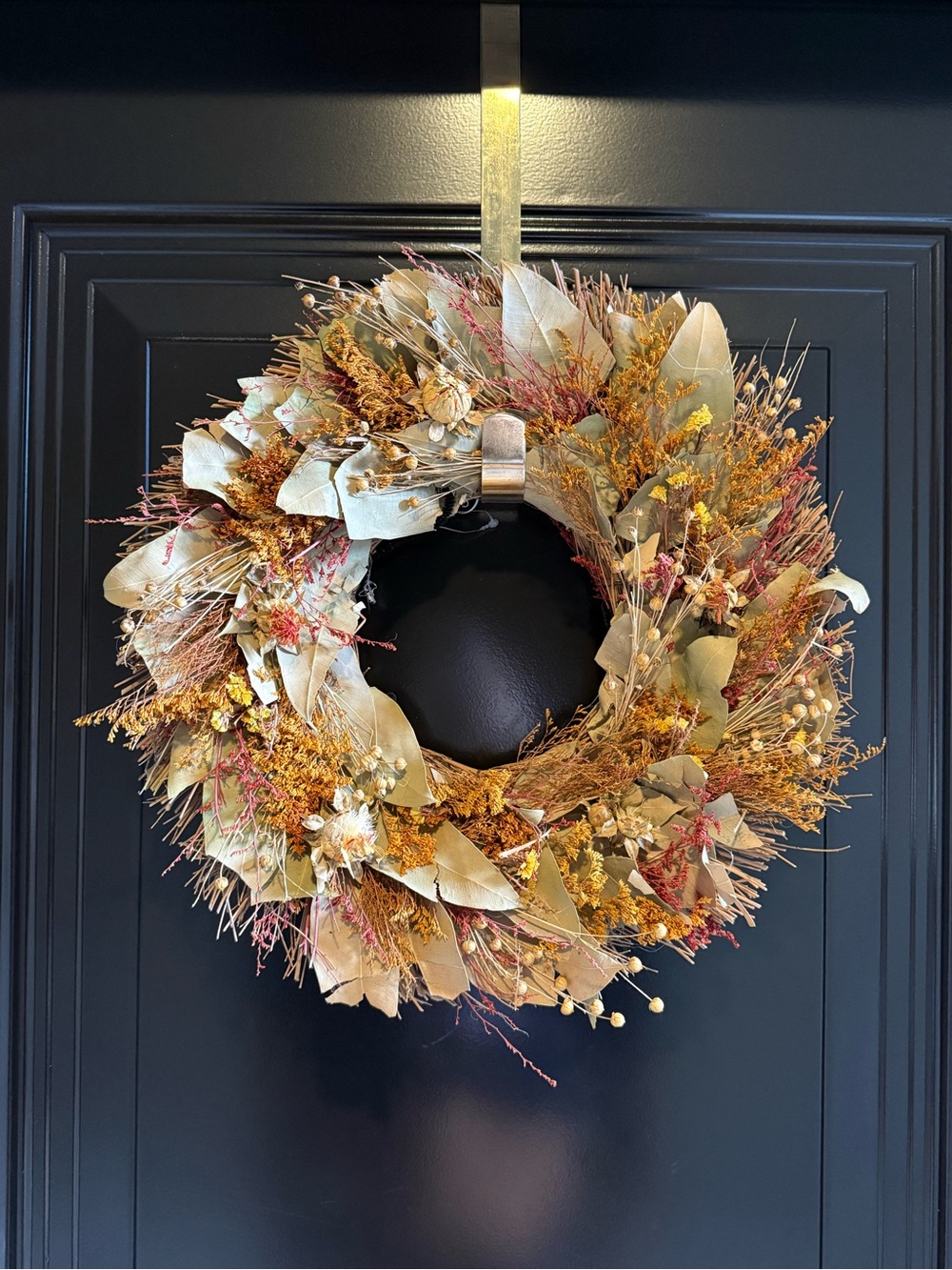 Handmade fall wreath, dried flowers ~14-16” across